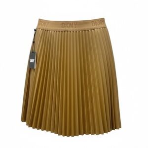 DKNY Faux Leather Pleated Accordion Skirt light olive green Vegan Large